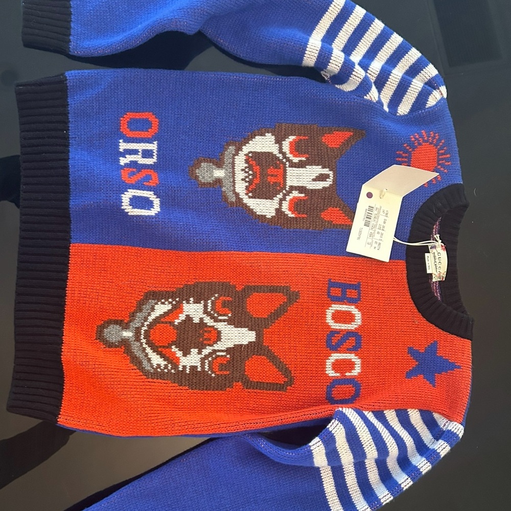 Gucci Blue and Red Graphic Sweater